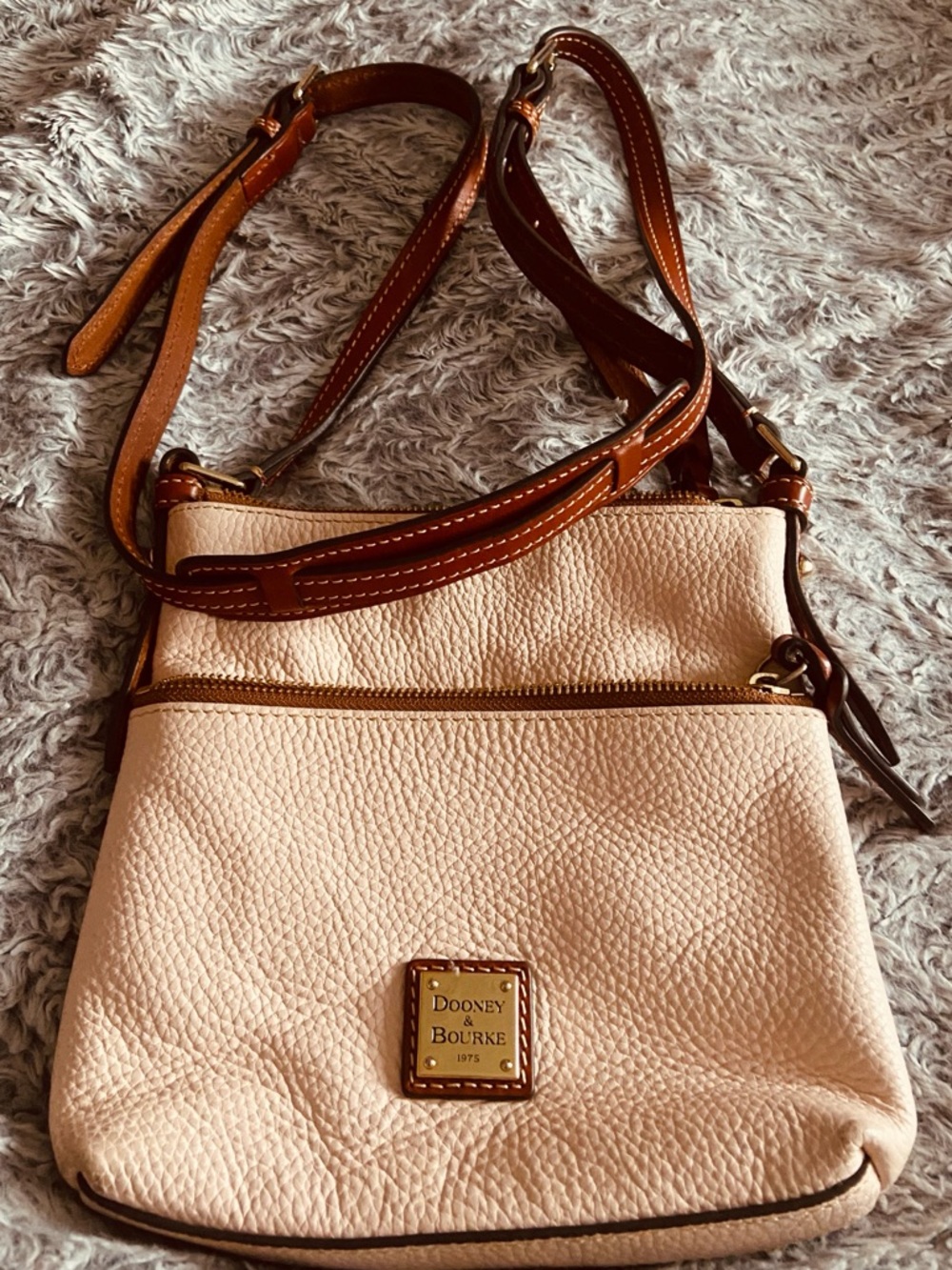 Dooney & Bourke Pebbled Leather Crossbody in Blush with Brown Strap